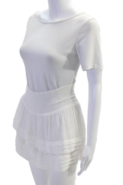 Ramy Brook Womens Smocked Waist Layered Detail Mini Skirt Solid White Size XS