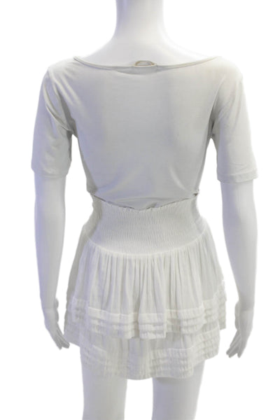 Ramy Brook Womens Smocked Waist Layered Detail Mini Skirt Solid White Size XS