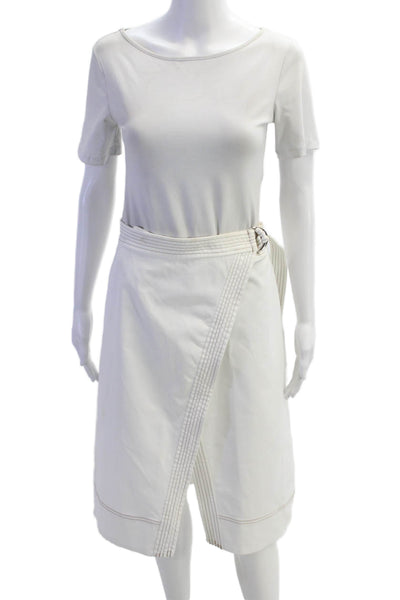 Aeryne Womens Contrast Stitching Detail Belted Maxi Skirt White Size S