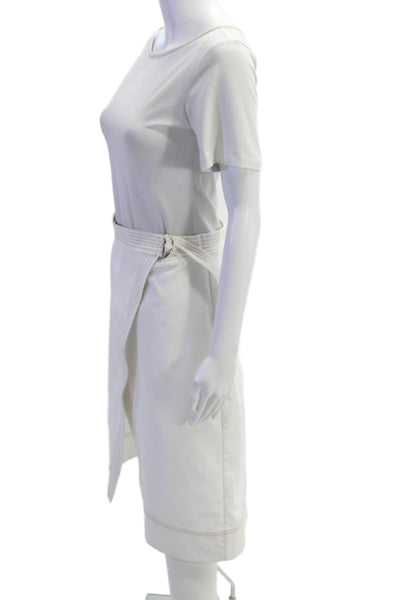 Aeryne Womens Contrast Stitching Detail Belted Maxi Skirt White Size S