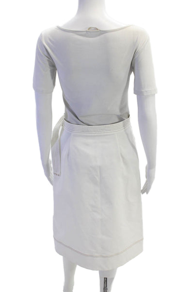 Aeryne Womens Contrast Stitching Detail Belted Maxi Skirt White Size S
