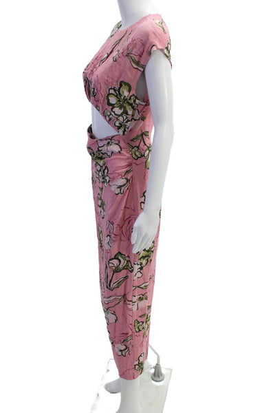 Zara Women Pink Floral Shift Long Short Sleeve Round Neck Dress Size M