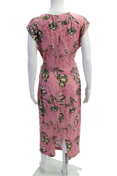 Zara Women Pink Floral Shift Long Short Sleeve Round Neck Dress Size M