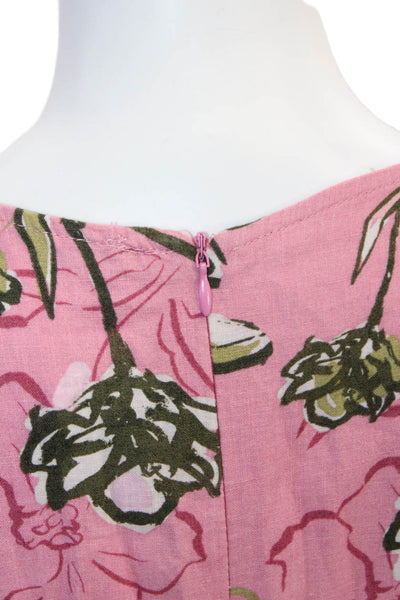 Zara Women Pink Floral Shift Long Short Sleeve Round Neck Dress Size M