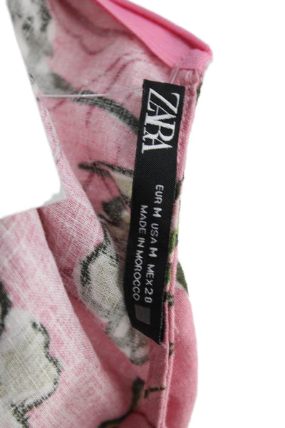 Zara Women Pink Floral Shift Long Short Sleeve Round Neck Dress Size M