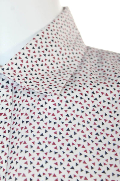 Saks Fifth Avenue Mens Cotton Geometric Print Button Down Shirt White Size L