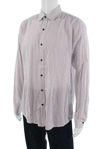 Saks Fifth Avenue Mens Cotton Geometric Print Button Down Shirt White Size L