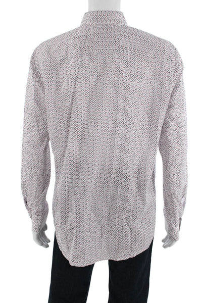 Saks Fifth Avenue Mens Cotton Geometric Print Button Down Shirt White Size L