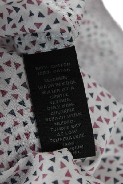 Saks Fifth Avenue Mens Cotton Geometric Print Button Down Shirt White Size L