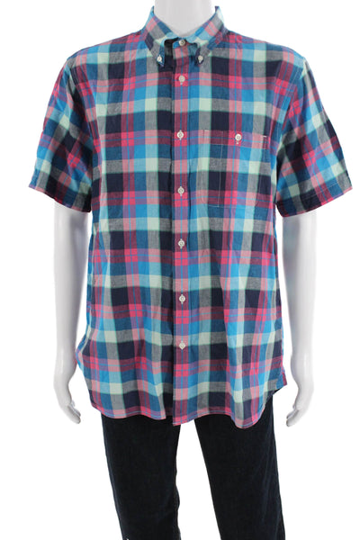 Brooks Brothers Mens Cotton Short Sleeve Plaid Button Down Multicolor Size XL