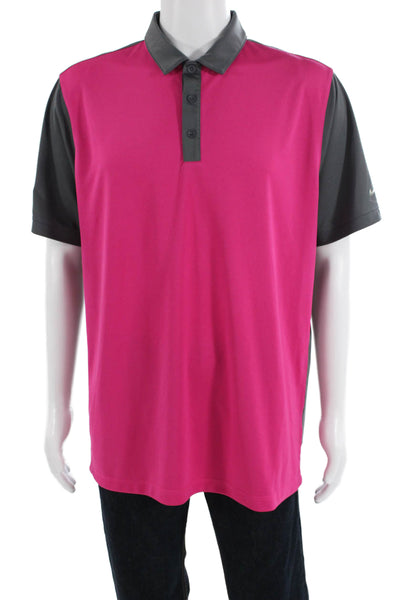Nike Mens Collared Buttoned Detail Color Block Short Sleeve Polo Pink Size L