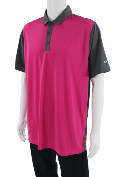 Nike Mens Collared Buttoned Detail Color Block Short Sleeve Polo Pink Size L