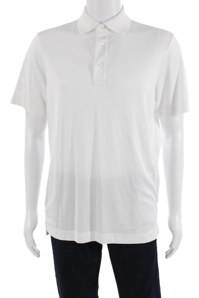 Saks Fifth Avenue Mens Casual Short Sleeve Collared Polo Shirt White Size L