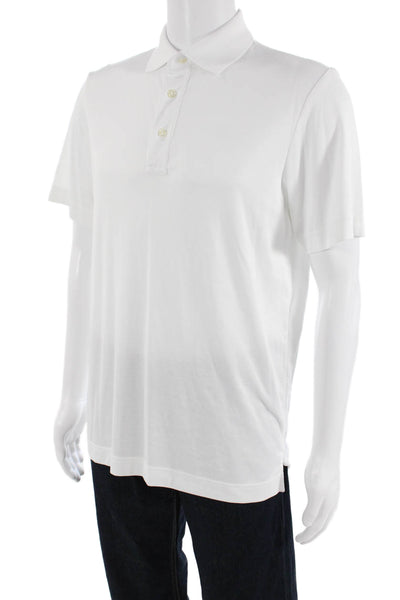 Saks Fifth Avenue Mens Casual Short Sleeve Collared Polo Shirt White Size L