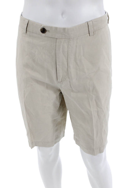 Brooks Brothers Mens Cotton Pocketed Casual Flat Front Shorts Beige Size 36