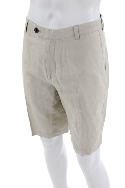 Brooks Brothers Mens Cotton Pocketed Casual Flat Front Shorts Beige Size 36