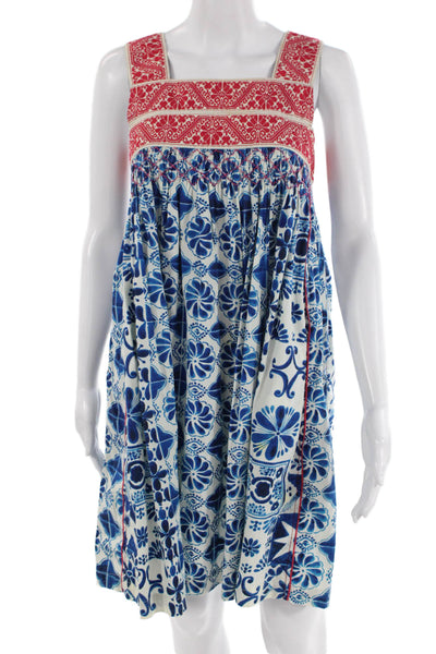 Plenty Women Sundress Blue Floral Square Neck Midi Cotton Sleeveless Size PP