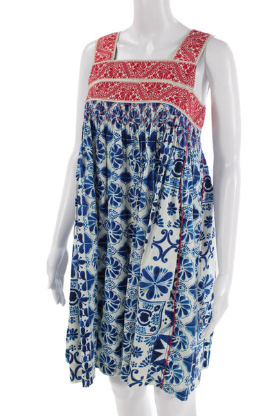 Plenty Women Sundress Blue Floral Square Neck Midi Cotton Sleeveless Size PP