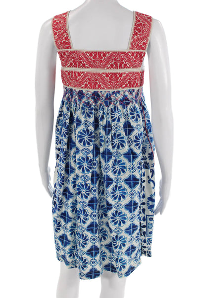 Plenty Women Sundress Blue Floral Square Neck Midi Cotton Sleeveless Size PP