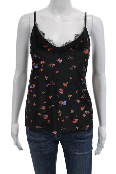 Jason Wu Women Black Floral V-Neck Camisole Spaghetti Strap Buckle Size M