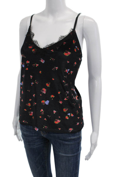 Jason Wu Women Black Floral V-Neck Camisole Spaghetti Strap Buckle Size M