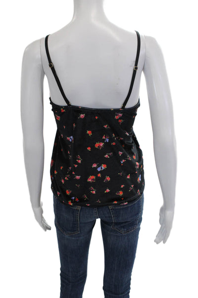 Jason Wu Women Black Floral V-Neck Camisole Spaghetti Strap Buckle Size M