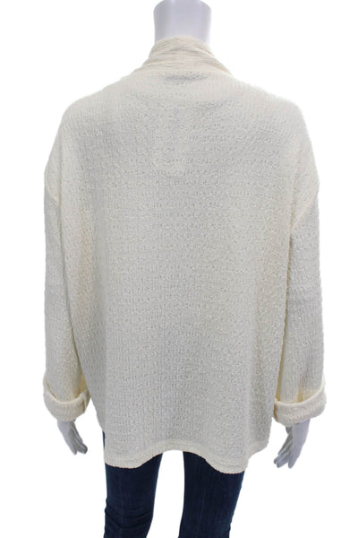 Designer Women Beige Mock Neck Button Jacket Long Sleeve Classic Size M