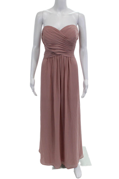 Azazie Women A-Line Maxi Wedding Dress Pink Size 14