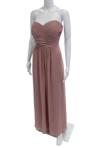 Azazie Women A-Line Maxi Wedding Dress Pink Size 14