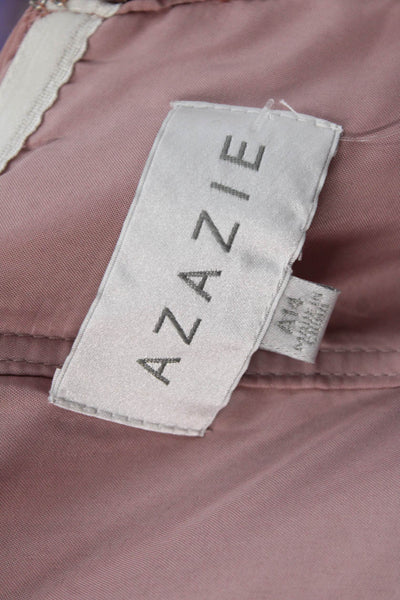Azazie Women A-Line Maxi Wedding Dress Pink Size 14