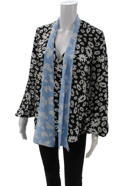 Rixo Women Kimono Silk Floral V-Neck Long Sleeve Blouse Tie Size S