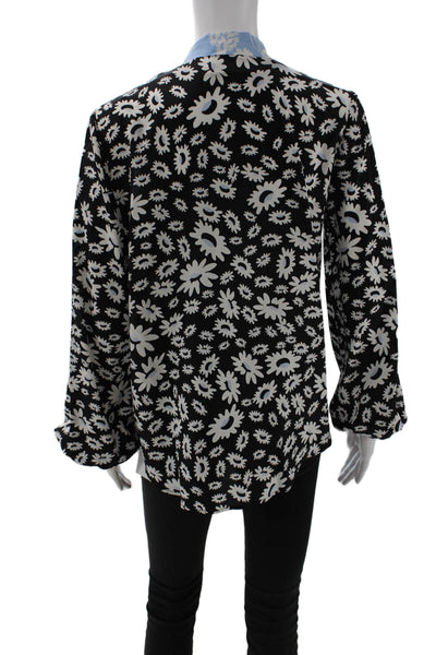 Rixo Women Kimono Silk Floral V-Neck Long Sleeve Blouse Tie Size S