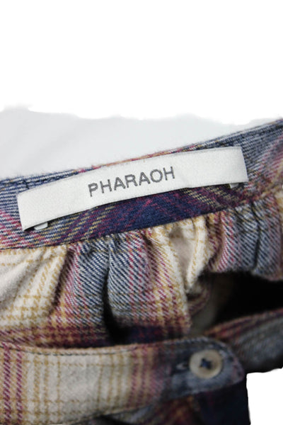 Pharaoh Womens 90s Beige Plaid Silk Button-Up Blouse Long Sleeve Size 0