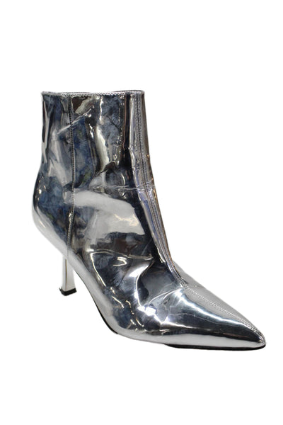 Nine West Womens Metallic Pointed Toe Ankle Boots Silver Size 9M