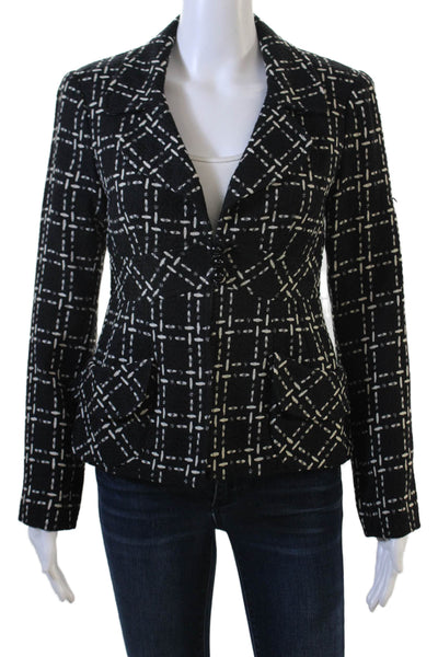 Nanette Lepore Womens Striped Notched Collar Buttoned Blazer Black Size 2