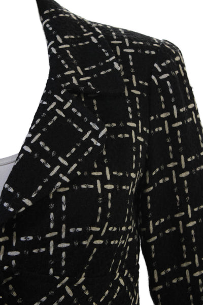 Nanette Lepore Womens Striped Notched Collar Buttoned Blazer Black Size 2