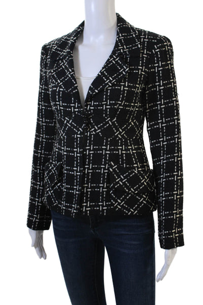Nanette Lepore Womens Striped Notched Collar Buttoned Blazer Black Size 2