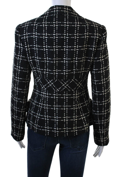 Nanette Lepore Womens Striped Notched Collar Buttoned Blazer Black Size 2
