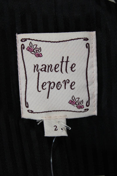 Nanette Lepore Womens Striped Notched Collar Buttoned Blazer Black Size 2