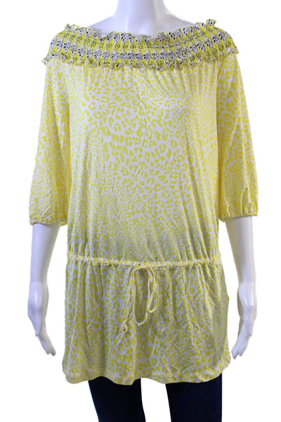 Blumarine Womens Off-Shoulder Animal Print Silk Tunic White Size 42