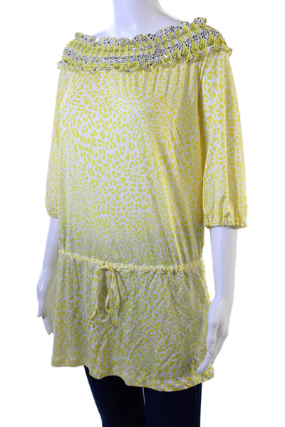 Blumarine Womens Off-Shoulder Animal Print Silk Tunic White Size 42
