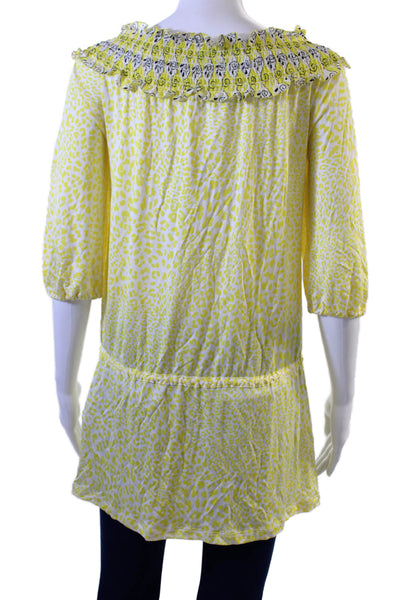 Blumarine Womens Off-Shoulder Animal Print Silk Tunic White Size 42