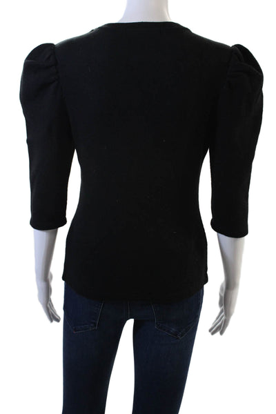 Jonathan Simkhai Womens Puff Sleeve Pullover Knit Sweater Black Size 32