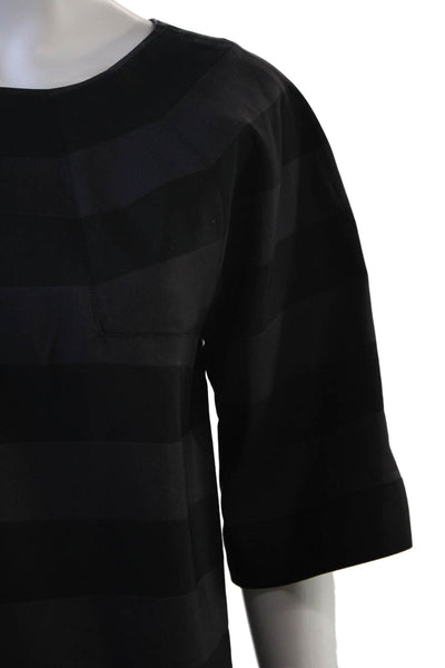 Lanvin Women Black Shift Dress 3/4 Sleeve Round Neck Striped Size 36