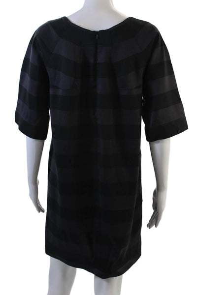 Lanvin Women Black Shift Dress 3/4 Sleeve Round Neck Striped Size 36