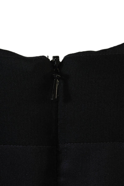 Lanvin Women Black Shift Dress 3/4 Sleeve Round Neck Striped Size 36