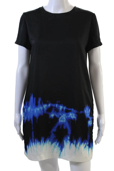 Vince Women Shift Dress Black Graphic Crew Neck Short Sleeve Button Size 4