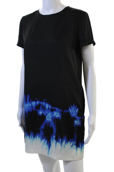 Vince Women Shift Dress Black Graphic Crew Neck Short Sleeve Button Size 4
