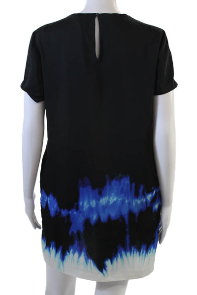 Vince Women Shift Dress Black Graphic Crew Neck Short Sleeve Button Size 4