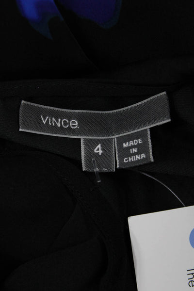 Vince Women Shift Dress Black Graphic Crew Neck Short Sleeve Button Size 4